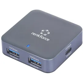 Renkforce RF-USBH-500 2+2 Port USB 3.2 Gen 2-Hub mit Aluminiumgehäuse Aluminium-Grau