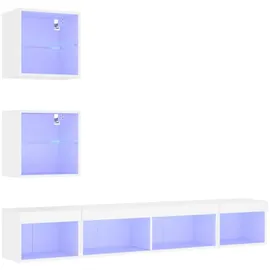 vidaXL - 5-tlg. Wohnwand Mit Led-beleuchtung Weiß Holzwerkstoff
