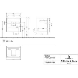 Villeroy & Boch Collaro Waschtischunterschrank C008B0AB 55,4x54,6x44,4cm, Waschbecken mittig, LED-Beleuchtung, Black oak