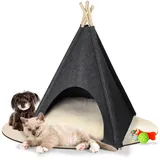 Katzenhöhle & Hundehöhle für kleine Hunde - bequemes Indoor & Outdoor Tipi Zelt aus Filz - Kuschelhöhle Katze & Hund - Katzenbett inkl. Kissen - Geschenkidee für Tiere, Farbe:dunkelgrau-beige