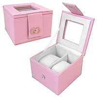 Uhrenbox für 2 Uhren Koffer ROSA Uhrenkasten Uhrenschatulle Reiseetui Sichtfenster Pink