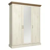 Kleiderschrank mit Regalen und Spiegel 157 cm ELDOR – Nordische Kiefer / Wildeiche - Gold
