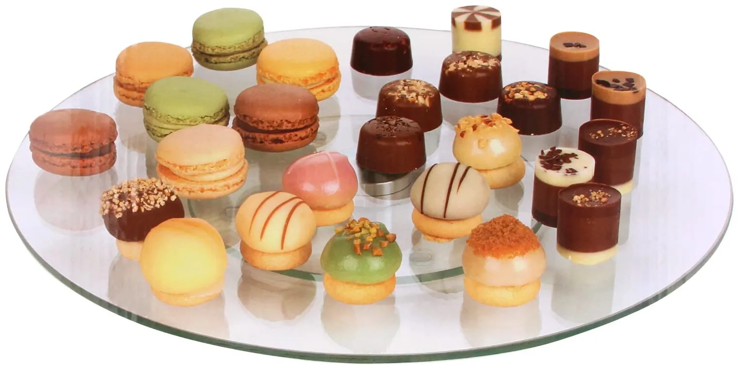 Drehbarer Glas-Kuchenständer 30 cm drehbare Kuchenplatte Ständer Einstöckige Patisserie Dessert Obst Servieren Display Platte Rotating