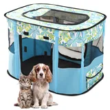 ALLSOPETS Faltbarer Haustierstall Tragbarer Katzen Laufstall Hunde Zelt Hundekäfig für Hund Welpe Freigehege Hundebox Kaninchen Zwinger mit Tragbar Handtasche (Blaue Blumen, XL)