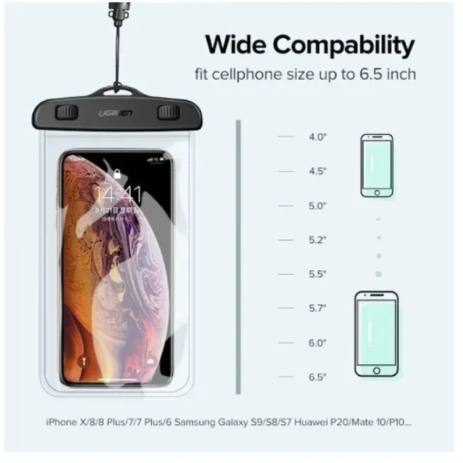 Ugreen LP186 60959 Hülle wasserdicht IPX8 für Smartphones bis zu 6,5 Zoll