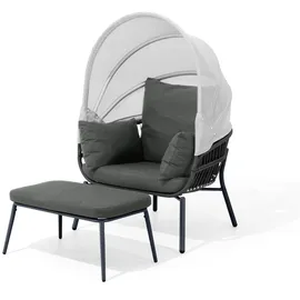 LECO Gartensessel mit Fußhocker Clara 102 x 102 x 108 cm grau 2 St.