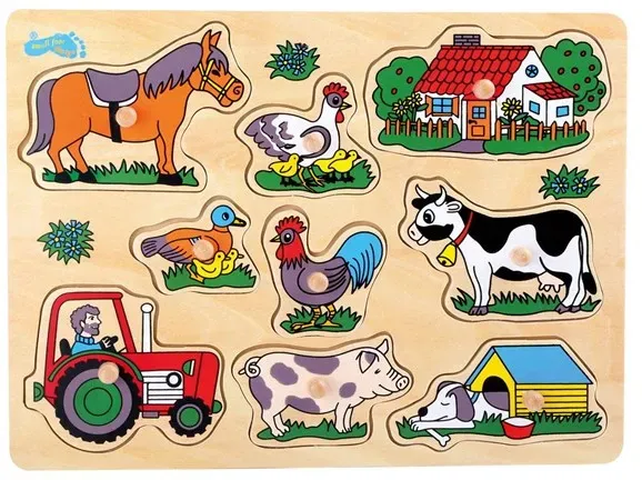 - Wooden Stud Puzzle Farm 9pcs. Holz