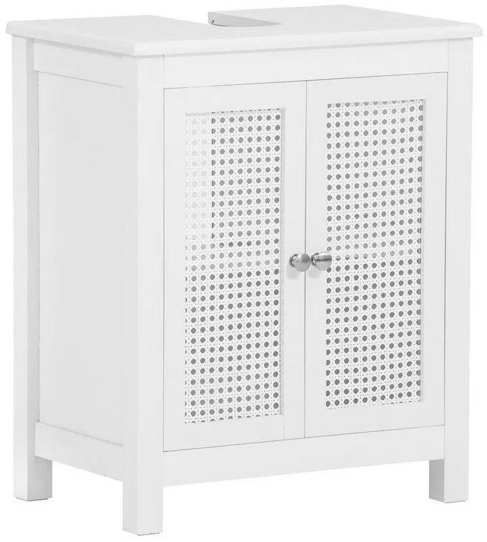 SoBuy Waschbeckenunterschrank BZR35 mit Gitteroptik-Türen Badschrank Waschtisch Unterschrank Badmöbel Weiß weiß