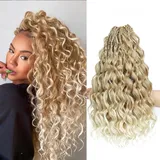 MLETUILPS Pre Looped Ocean Wave Crochet Hair 8 Packs Boho Curly Crochet Hair Short Ocean Braids Pre Twisted Synthetic Deep Wavy Crochet Braids for Women (T27/613#, 14 inch)