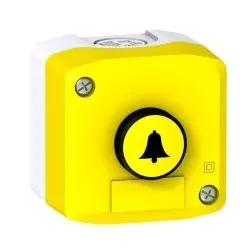 Schneider Electric XALFKA5511 Aufbaugehäuse, Harmony XALF, Kunststoff, hellgrau, gelb, 1 Drucktaster, gelb, Glocke, 1S