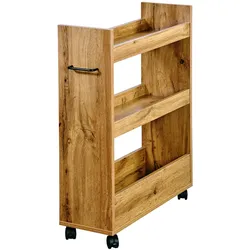 KESPER Nischenregal, wild oak, mit 3 Abstellflächen, 4 Räder, davon 2 mit Bremse, Farbe: natur, Material: Spanplatte