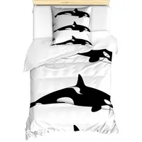 ABAKUHAUS Schwarz-Weiss Bettbezug Set für Einzelbetten, Orca Killerwal, Milbensicher