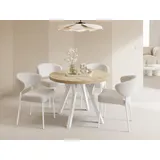 WFL GROUP Esstisch Twixy ausziehbar rund industrial mit weißen Holzbeinen (MADE IN EU, erhältlich in 2 Größen – Durchmesser 100 cm, ausziehbar auf 250/300 cm), XXL groß extra lang Ausziehtisch für 5-16 oder 5-14 Personen braun