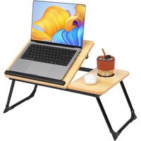 EDWINENE Laptop-Tisch, Betttisch mit klappbaren Beinen, Faltbarer und höhenverstellbarer Betttisch mit Getränkehalter für Sofa, Sessel beim Arbeiten, Lernen (HELL BRAUN)