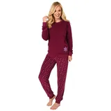 RELAX by Normann Pyjama Damen Frottee Schlafanzug mit Bündchen Eiskristall Motiv rot 40/42