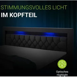 Juskys Boxspringbett Leona Samt 180x200 cm Grau