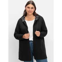 sheego Shirtjacke "Sweatjacke", Damen, Gr. 48/50, schwarz, 100% Baumwolle, Kapuzenfutter:100% Baumwolle, gemustert, unifarben, Shirts Shirtjacke