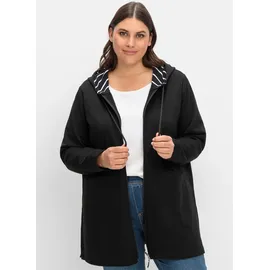 sheego Shirtjacke "Sweatjacke", Damen, Gr. 48/50, schwarz, 100% Baumwolle, Kapuzenfutter:100% Baumwolle, gemustert, unifarben, Shirts Shirtjacke