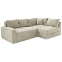luma-home Ecksofa 15235, Dauerschläfer B260/T181/H88 cm mit 2 Bettkästen, Ottomane links oder rechts montierbar, Federkern, Boxspring, Kaltschaum-Topper, Bezug Cord in Beige Grau beige|grau