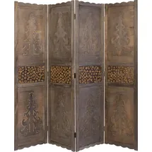 Homestyle4u Paravent Raumteiler 4 teilig Holz Schnitzerei Braun 160x170 cm 1361,