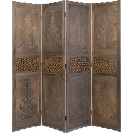 Homestyle4u Paravent Raumteiler 4 teilig Holz Schnitzerei Braun 160x170 cm 1361,