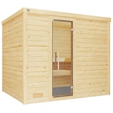 Weka Premium Massivholzsauna Bergen 3 - 45 mm Ganzglastür 9 kW Kompaktofen mit integrierter Steuerung inkl. gratis Sauna-Set im Wert von 240,40 € (10-teilig)