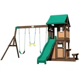 Backyard Discovery Lakewood Spielturm mit Rutsche, Schaukel, Trapez - Picknicktisch | Stelzenhaus für den Garten