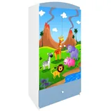 raumhirsch furniture Kinderkleiderschrank mit Tiermotiven - Kleiderschrank für Kinder (Kinderzimmerschrank für Jungen & Mädchen, Mit Ablagefächern & Kleiderstange) neutrale Motive, langlebig, verschiedene Farben & Designs blau