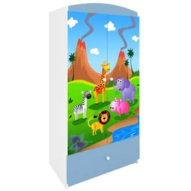 raumhirsch furniture Kinderkleiderschrank mit Tiermotiven - Kleiderschrank für Kinder (Kinderzimmerschrank für Jungen & Mädchen, Mit Ablagefächern & Kleiderstange) neutrale Motive, langlebig, verschiedene Farben & Designs blau