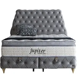 Villa Möbel JUPITER Polsterbett 100x200 - Farbe: Hellgrau - Set: Bettkasten-Kopfteil - Hellgrau