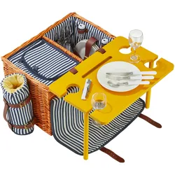 TecTake GmbH Picknickkorb Rügen für 4 Personen, mit Kühlfach & Zubehör - braun