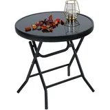 PHIVILLA PHI VILLA Klappbar Runder Beistelltisch Glas Metall Gartentisch Kaffeetisch Klein Balkontisch wetterfest pflegeleicht für Balkon Garten Terrasse Wohnzimmer