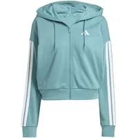 Adidas Essentials 3-Stripes French Terry Full Zip Hoodie, Powder Teal/White, XL