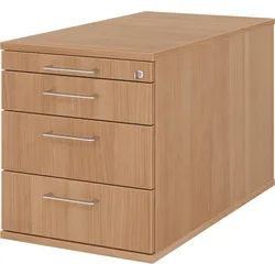 bümö Rollcontainer mit Schubladen, Container abschließbar aus Holz in Nussbaum - Rollwagen für's Büro als Schreibtisch Unterschrank, Bürocontainer