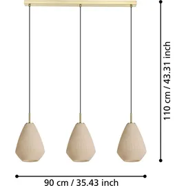 EGLO Caprarola, 3-flammige Pendelleuchte über Esstisch, Esszimmerlampe aus satiniertem Glas und Metall in Messing, Hängeleuchte E27 Fassung, 90 cm