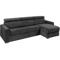 Ecksofa mit Matratze - Ecke wechselbar - Cord - Anthrazitgrau - Liegefläche mit Lattenrost mit breiten Latten 140 cm - Matratze 18 cm - VIZIR