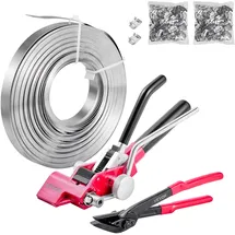 Vevor 4 tlg Stahlband Umreifungsset, manuelle Umreifungsgerät mit 60 m Metallband, 200 Metallklammern und Schneider, pefekte Werkstattausstattung für industrielle Verpackung, Transport und Lager