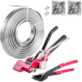 Vevor 4 tlg Stahlband Umreifungsset, manuelle Umreifungsgerät mit 60 m Metallband, 200 Metallklammern und Schneider, pefekte Werkstattausstattung für industrielle Verpackung, Transport und Lager