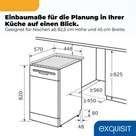Exquisit GSP59109-451D Unterbau-Geschirrspüler (freistehend, 598 mm, Silber)