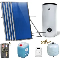 Solaranlage Solarpaket 5 Kollektoren Speicher Flachdach Flachkollektor Speicher