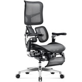 Diablo Chairs Diablo Brave V-Kinetic Bürostuhl Ergonomisch Schreibtischstuhl Chefsessel mit Fußstütze 5D Armlehnen Netzstoff Lendenwirbelstütze Verstellbarer Sitz Belastbar bis 120 kg (Schwarz)