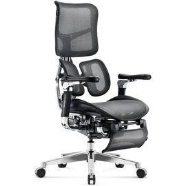 Diablo Chairs Diablo Brave V-Kinetic Bürostuhl Ergonomisch Schreibtischstuhl Chefsessel mit Fußstütze 5D Armlehnen Netzstoff Lendenwirbelstütze Verstellbarer Sitz Belastbar bis 120 kg (Schwarz)
