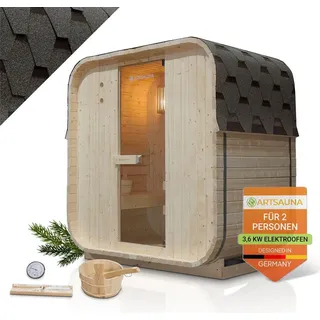 Artsauna Fasssauna Nolvik M, - 2 Personen, mit 3,6 kW Ofen & Zubehör für Garten, Cube Design