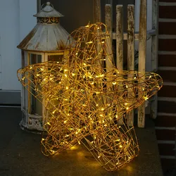 LED Stern Leuchtstern Drahtstern 100 LED H: 60cm Weihnachtsdeko für Außen gold