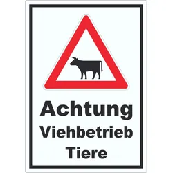 HB-Druck Aufkleber Achtung Viehbetrieb Tiere A9 (37x52mm)