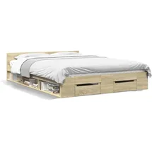 vidaXL Bettgestell 140 x 190 cm Schubladen Eiche