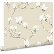 Laura Ashley Magnolia Grove Vliestapete 10 m x 0,53 m 300 g Beige/Weiß