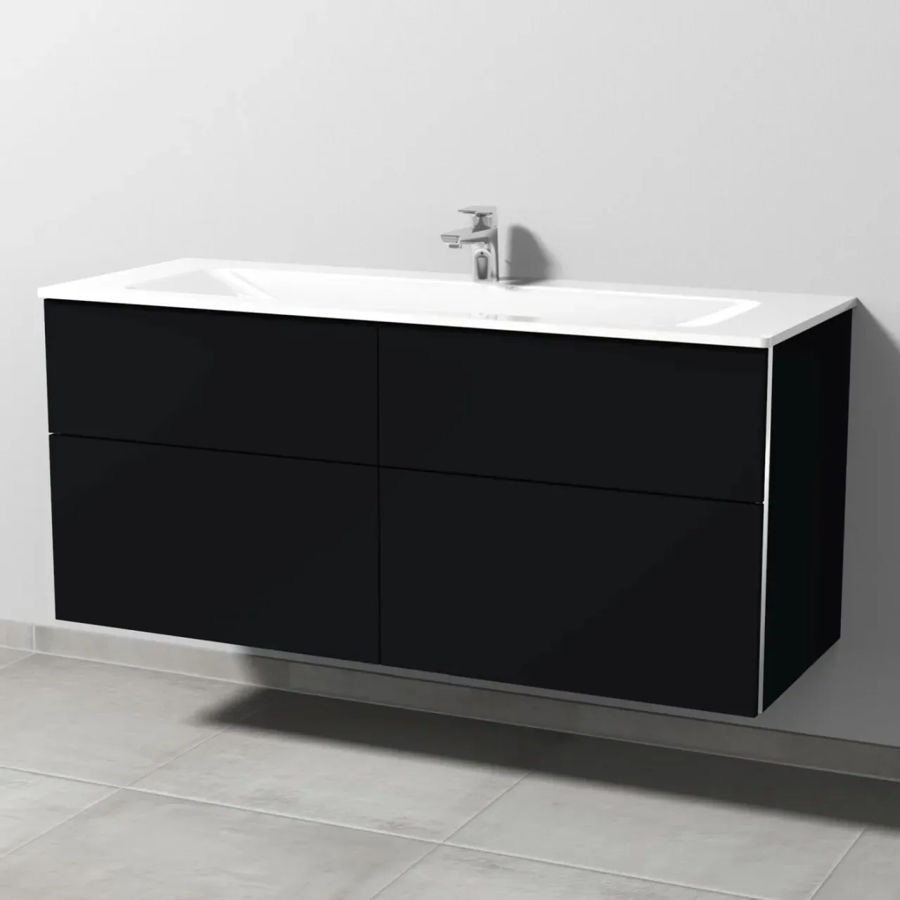 Sanipa 3way Glas-Set Glas-Waschtisch und Unterbau mit 4 Auszügen, Schwarz-Matt BS20708