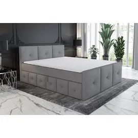 A&J MöbelLand Boxspringbett BOE 160x200 mit Bettkasten, Topper und gepolstertem Kopfteil. Farbe: Grau - Grau
