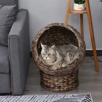 PawHut Katzenbett mit Kissen Haustierbett Wasserhyazinthe Kaffee 50 x 42 x 60 cm